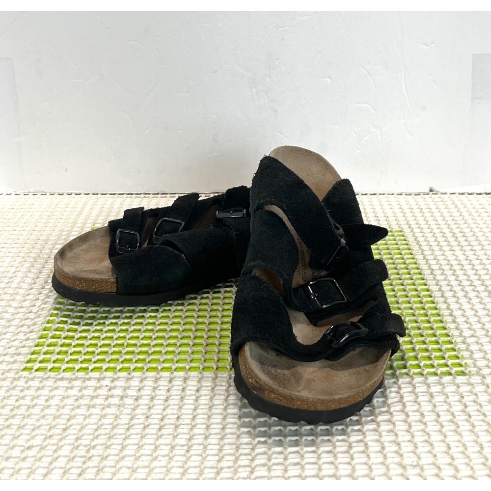 Birki's by Birkenstock Salina Black Suede 3-Strap Buckle Sandals L7 M5